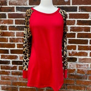 4 for $20 Miss Day medium red and leopard sweater
